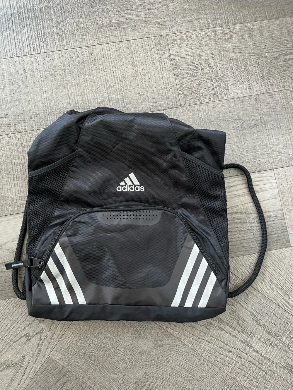 adidas Black Drawstring Backpack with Reflective Stripes